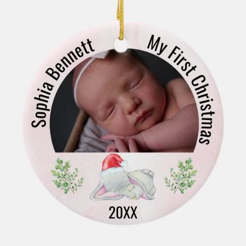 Babys My First Christmas 2023 Personalized 2 Photo Ceramic Ornament
