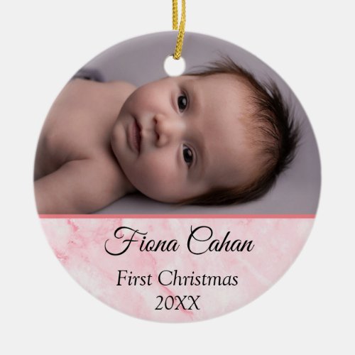 Babys My First Christmas Personalized 2 Photos  Ceramic Ornament