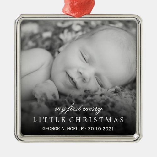 Baby's My First Merry Little Christmas Cute Photo Metal Ornament