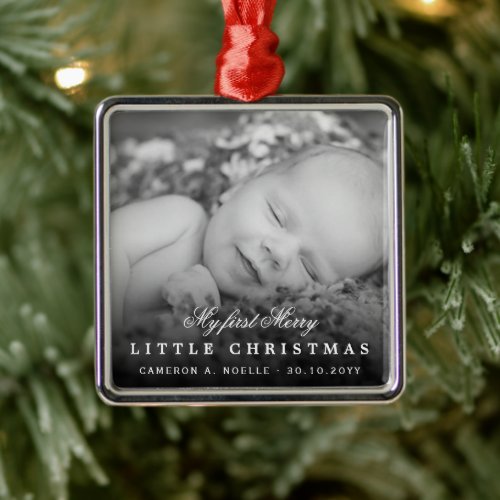 Babys My First Merry Little Christmas Cute Photo Metal Ornament