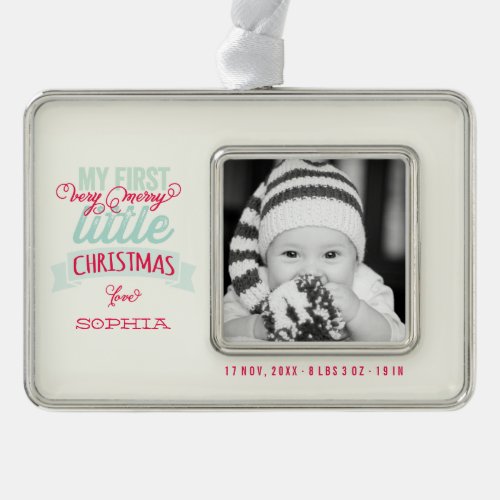 Babys My Very Merry Little Christmas Cute Photo Silver Plated Framed Ornament