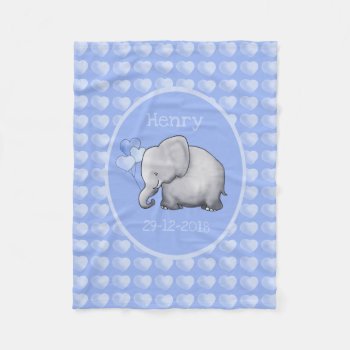 Baby's Name And Birthday Sweet Elephants Nursery Fleece Blanket by EleSil at Zazzle