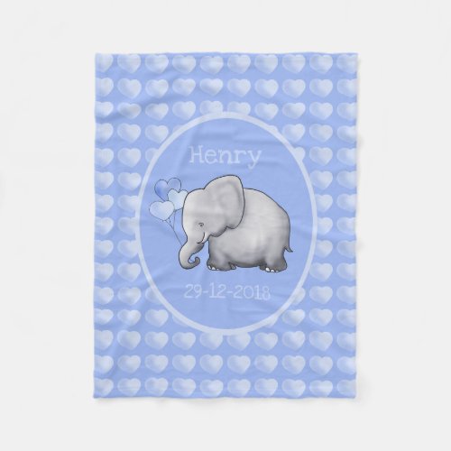 Babys Name and Birthday Sweet Elephants Nursery Fleece Blanket