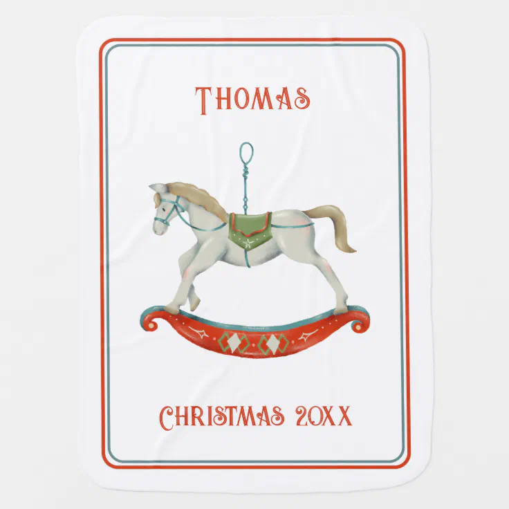 Baby's Name, Christmas Rocking Horse, White, Baby Baby Blanket | Zazzle Baby's Name, Christmas Rocking Horse, White, Baby Baby Blanket | Zazzle