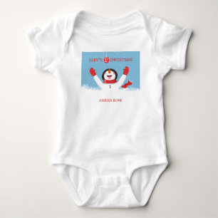 Babys Name First Christmas Snowman Baby Bodysuit