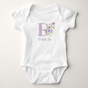 Baby's Name & Initial with Flowers. Newborn Baby Bodysuit