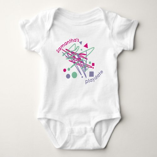 Babys Name Pink Purple Teal Shapes Playdate Color Baby Bodysuit