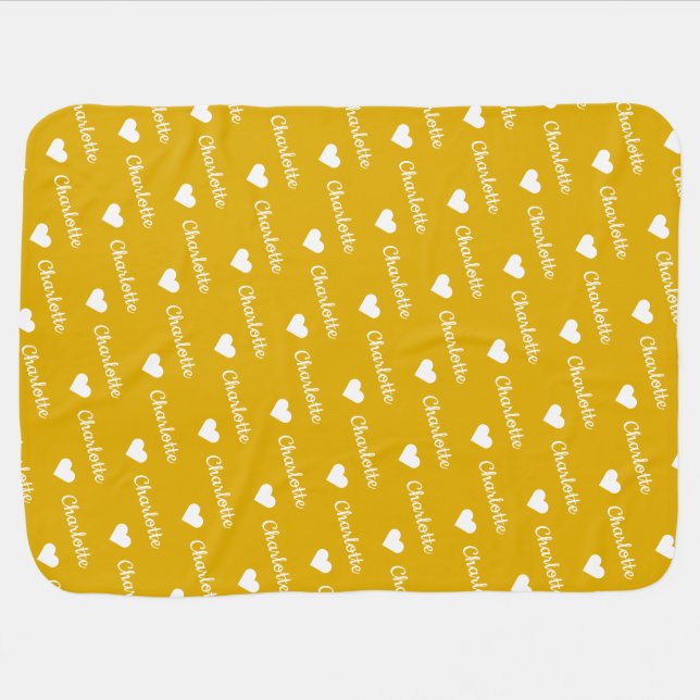 Baby's Name Repeating Pattern Cute Yellow Nursery  Baby Blanket (Horizontal)