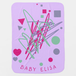 Baby's Name Scribbles Shapes Play Pink Teal Purple Baby Blanket