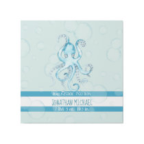 Baby's Name Watercolor Blue and Teal Octopus Gallery Wrap