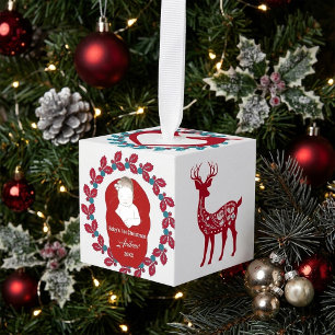 Baby's One Photo Scandinavian Nordic Christmas Cube Ornament