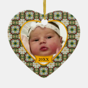 Baby's Photo Chrismas Wreath Pattern Ceramic Ornament