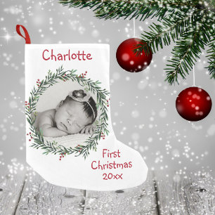 Baby's Photo - First Christmas - Name Year - Small Christmas Stocking