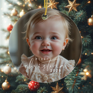 Baby's photo Merry Christmas Modern Ceramic Ornament