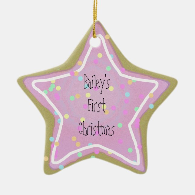 Baby's Pink Star Cookie with Sprinkles 1st  - Ceramic Ornament (Front)
