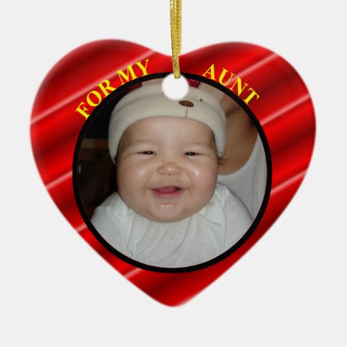 Babys Red Heart Photo Gift Tag For Aunt Ceramic Ornament