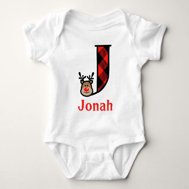 Baby's Reindeer Christmas Bodysuit monogram j (Front)