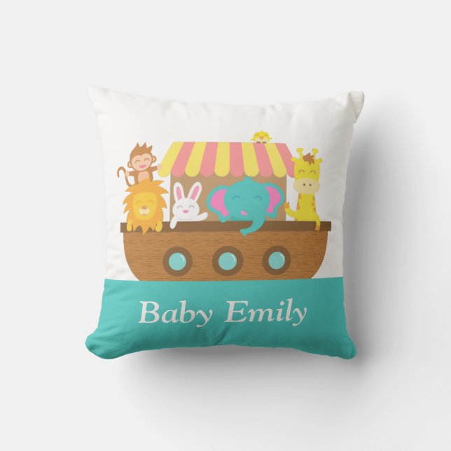 Baby's Room, Nursery, Cute Animals, Noah's Ark Throw Pillow (Front)