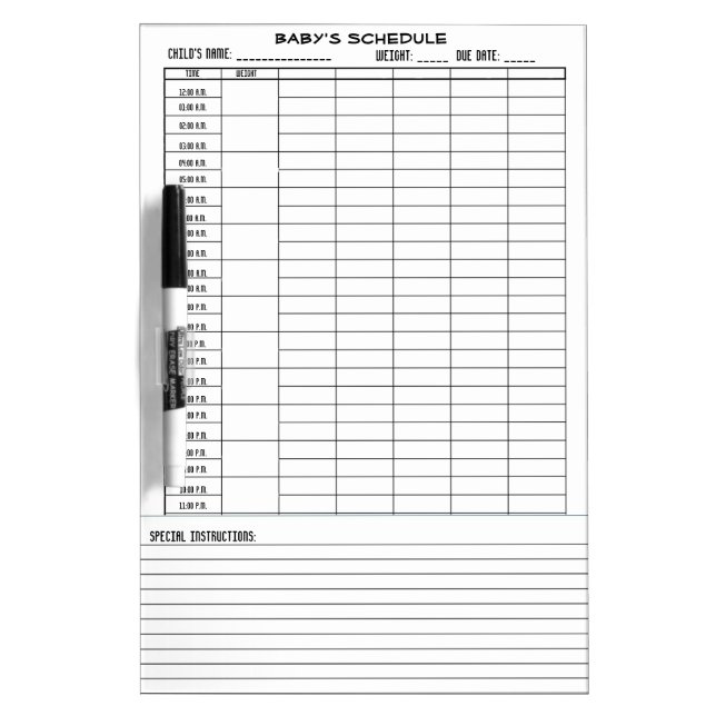 Baby's Schedule Dry-Erase Board (Front)