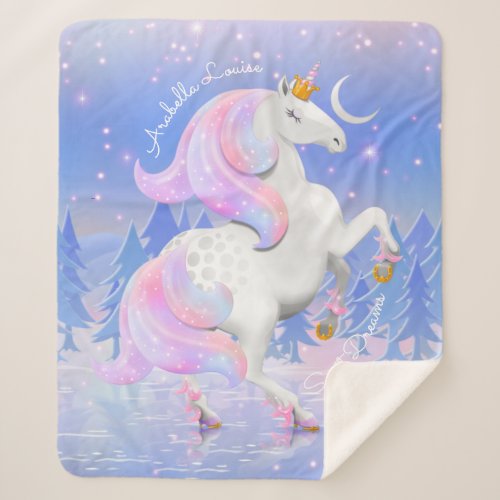 Babys Sweet Dreams Frozen Lake Unicorn Princess Sherpa Blanket