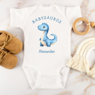 Babysaurus Blue Dinosaur Personalized Boys Baby Bodysuit