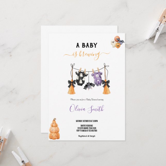 BABYSHOWER HALLOWEEN VIBE PARTY INVITATION (Front/Back In Situ)