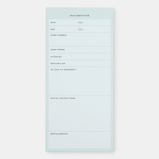 Babysitter 1 magnetic notepad (Front)