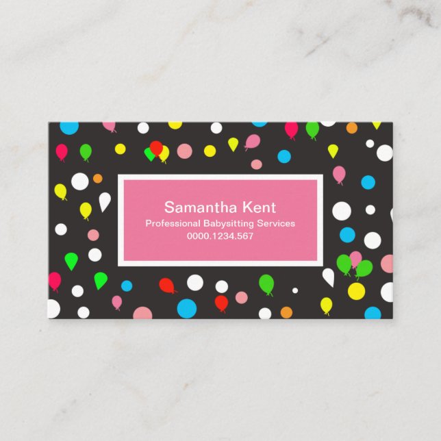 Babysitter Burst of Colorful Floating Balloons Business Card (Front)