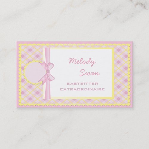 BabySitter Business Card Pink Gingham