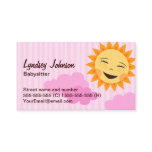 Babysitter business card, pink with cute sun business card Babysitter business card, pink with cute sun business card