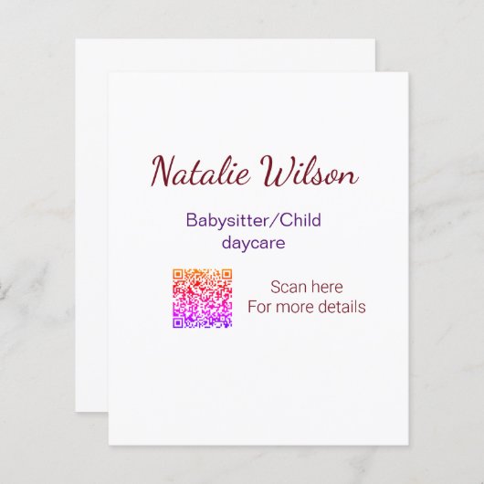 Babysitter child daycare nanny add name details q (Front/Back)