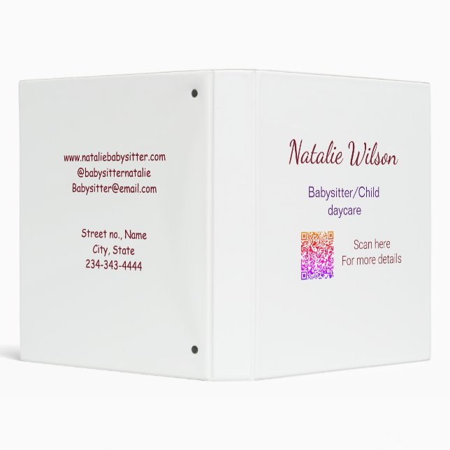 Babysitter child daycare nanny add name details q  3 ring binder (Background)