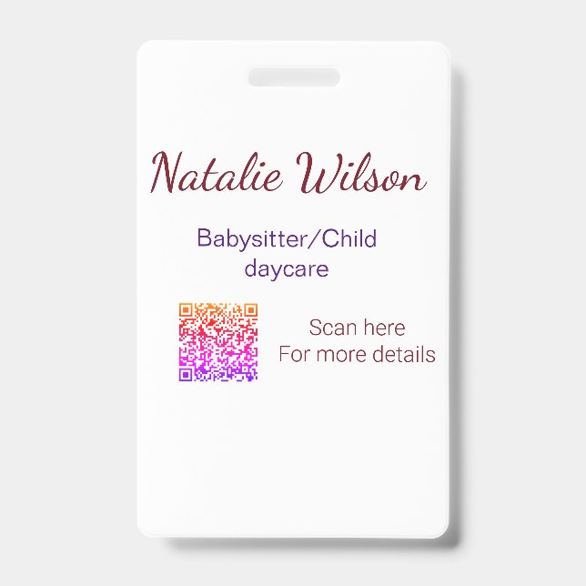 Babysitter child daycare nanny add name details q  badge (Front)