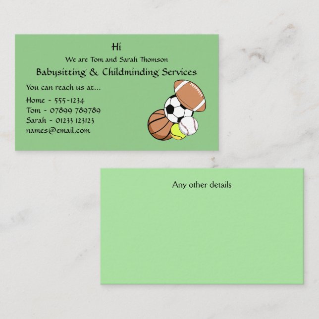 Babysitter, Childminder Contact Business Card (Front/Back)