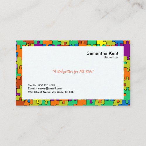 Babysitter Colorful Jigsaw Borders Business Card