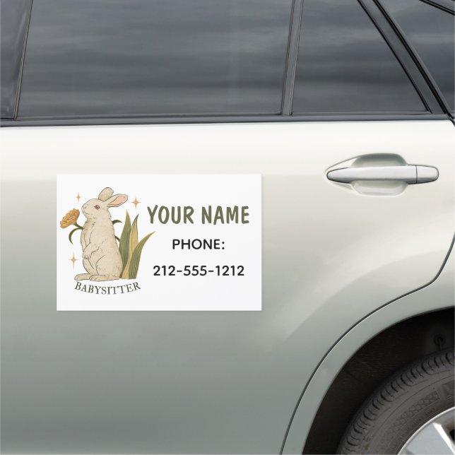 Babysitter Cute Floral Bunny Baby Business  Car Magnet (In Situ)