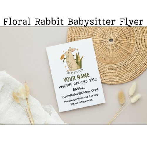 Babysitter Cute Floral Bunny Baby Services Flyer