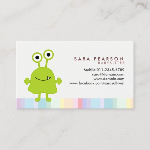 Babysitter Cute Green Monster Alien Business Card
