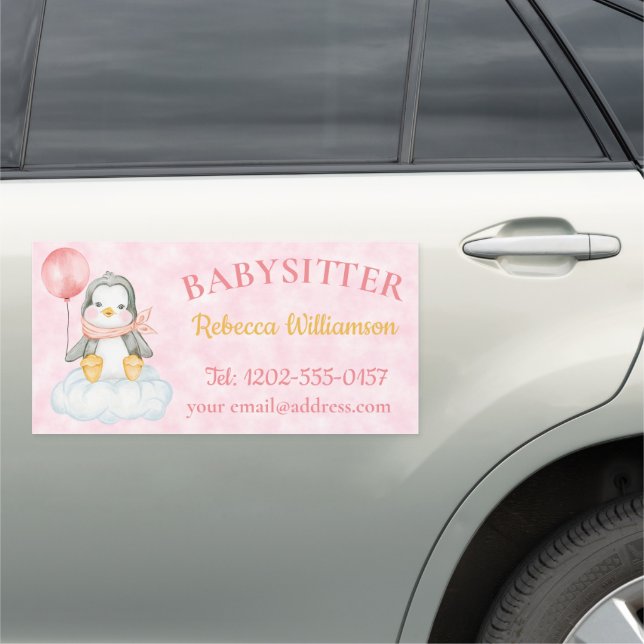Babysitter Cute Penguin Business Car Magnet (In Situ)