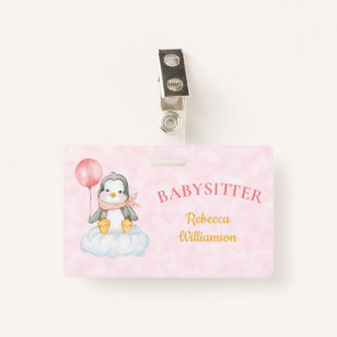 Babysitter Cute Penguin Business Name Tag Badge