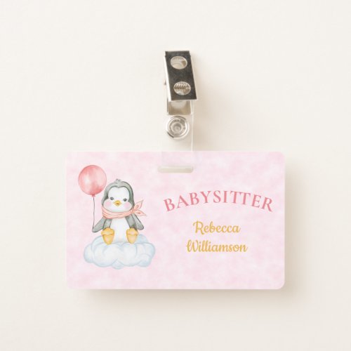 Babysitter Cute Penguin Business Name Tag Badge
