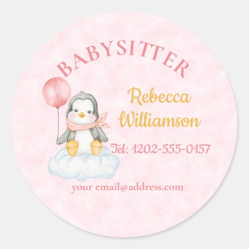 Babysitter Cute Penguin  Classic Round Sticker