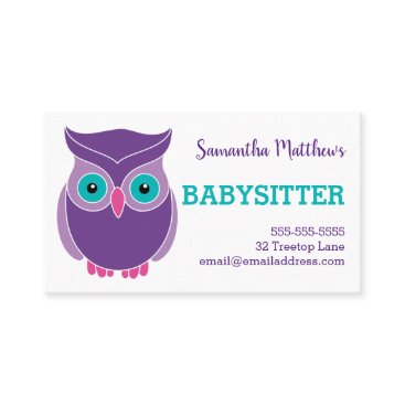Babysitter Cute Purple Owl Childcare Provider Business Card Babysitter Cute Purple Owl Childcare Provider Business Card