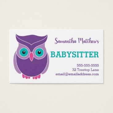 Babysitter Cute Purple Owl Childcare Provider Business Card Babysitter Cute Purple Owl Childcare Provider Business Card