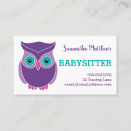 Babysitter Cute Purple Owl Childcare Provider Business Card at Zazzle