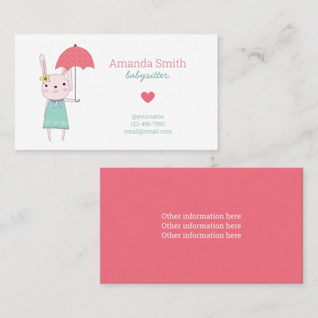 Babysitter Cute Rabbit Babysitting Service Business Card (Front/Back)