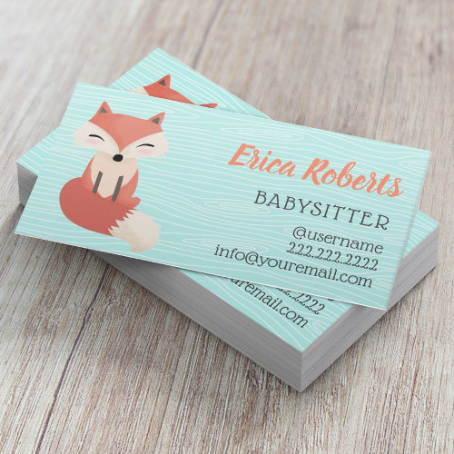 Babysitter Cute Woodland Fox Babysitting Childcare Business Card