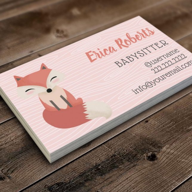 Babysitter Cute Woodland Fox Babysitting Childcare Business Card (Creator Uploaded)