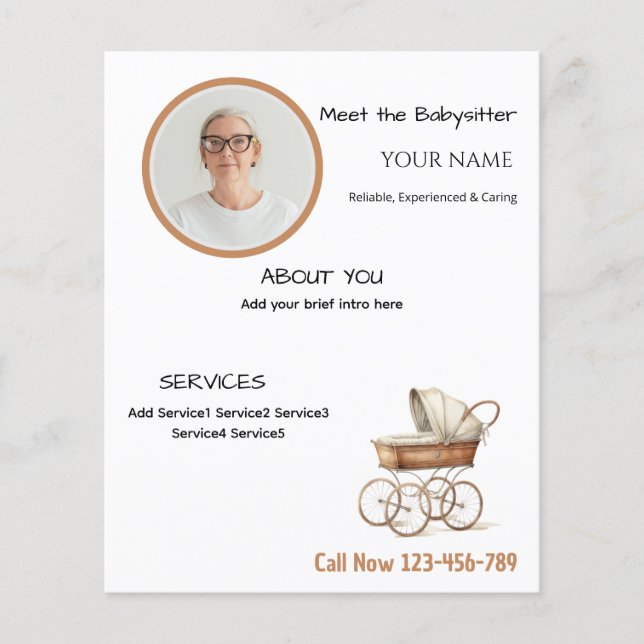 Babysitter Editable Business Flyer With Photo (Front)