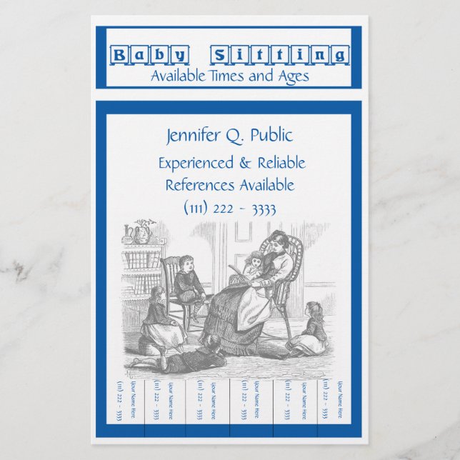 Babysitter Flyer with Pull Tabs Stationery (Front)